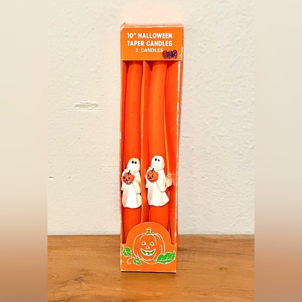 Halloween 10" Candles Curved Candlesticks‎ Ghosts Orange White
